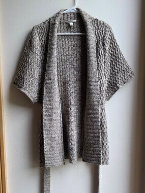 Carolyn Taylor Taupe Textured Short Sleeve Open Cardigan Size Small